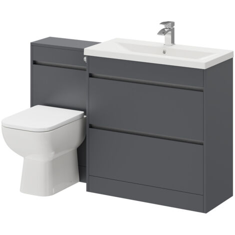Wholesale Domestic City Gloss Grey 1300mm 2 Drawer Vanity Unit Toilet Suite