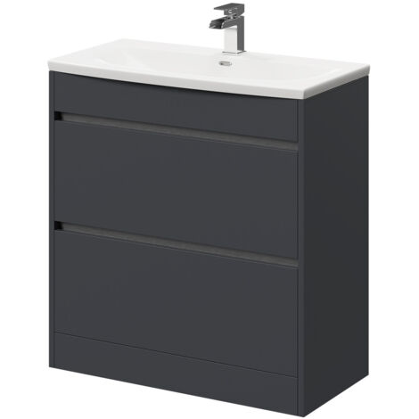 Wholesale Domestic City Gloss Grey 800mm Floor Standing 2 Drawer Vanity Unit and Curved Basin with 1 Tap Hole