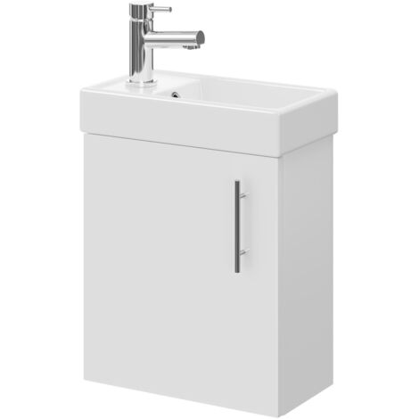 Wholesale Domestic Compact Gloss White 400mm Wall Mounted Vanity Unit and Basin with 1 Tap Hole