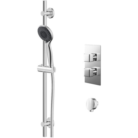 Wholesale Domestic Cubix Polished Chrome Twin Thermostatic Valve Mixer Shower with Clyde Slide Rail Kit and Round Shower Elbow - 1 Outlet