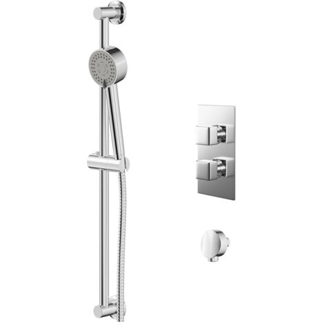 Wholesale Domestic Cubix Polished Chrome Twin Thermostatic Valve Mixer Shower with Tyne Slide Rail Kit and Round Shower Elbow - 1 Outlet