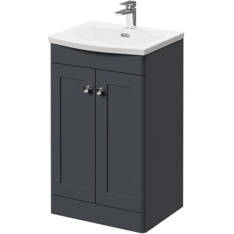 Wholesale Domestic Danbury Satin Anthracite 500mm Floor Standing Vanity Unit with 1 Tap Hole Curved Basin and 2 Doors with Polished Chrome Handles