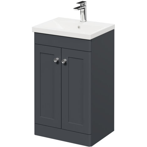 Wholesale Domestic Danbury Satin Anthracite 500mm Floor Standing Vanity Unit with 1 Tap Hole Modern Basin and 2 Doors with Polished Chrome Handles