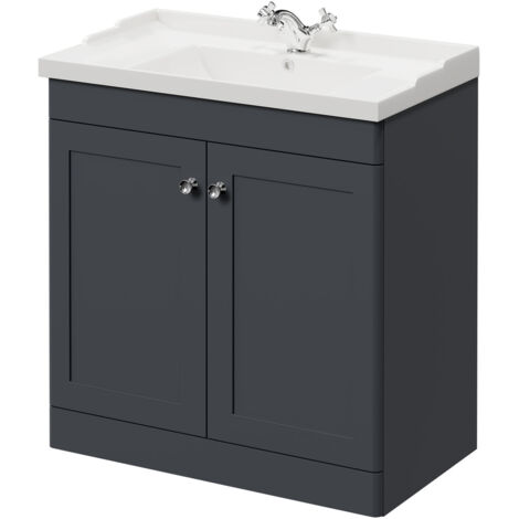 Wholesale Domestic Danbury Satin Anthracite 800mm Floor Standing Vanity Unit with 1 Tap Hole Traditional Basin and 2 Doors with Polished Chrome Handles