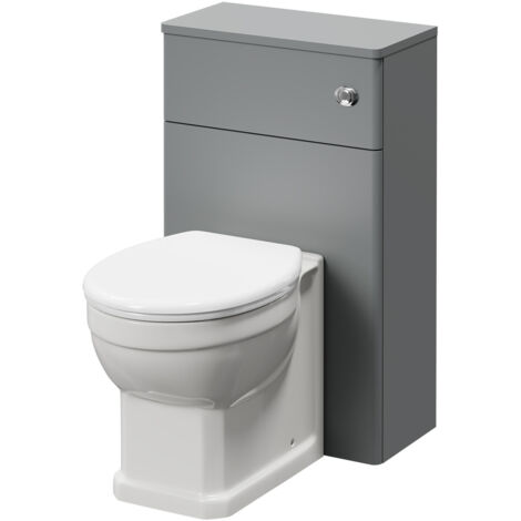 Wholesale Domestic Danbury Satin Grey 500mm Toilet Unit and Traditional Back to Wall Toilet Pan with Soft Close Toilet Seat
