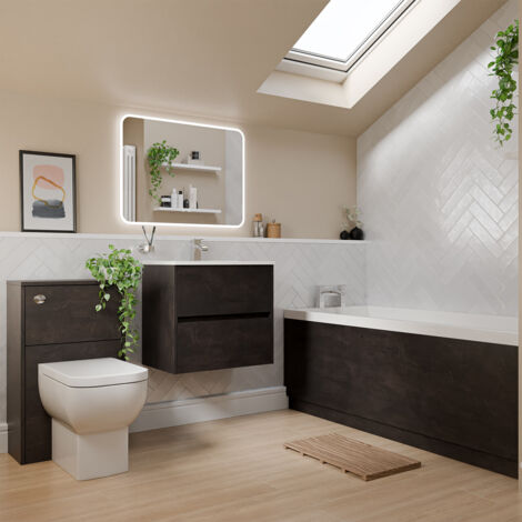 Wholesale Domestic Dean 1700mm x 700mm Straight Single Ended Bathroom Suite including Metallic Slate Furniture Set with Minimalist Basin