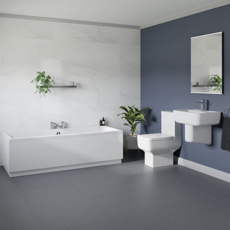 Wholesale Domestic Denton White 550mm Basin and 1700mm Slim Edge Straight Double Ended Bathroom Suite