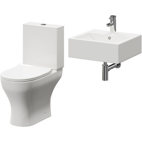 Wholesale Domestic Elvas 470mm Wall Hung Basin and Toilet Suite including Round Polished Chrome Bottle Trap and Open Back Toilet