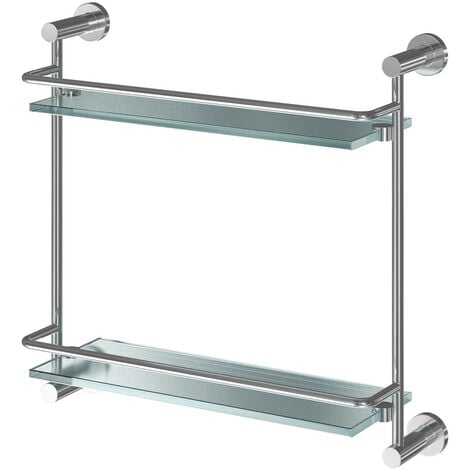 Wholesale Domestic Gemini Polished Chrome and Glass Wall Mounted Double Vanity Shelf