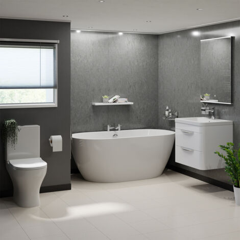 Wholesale Domestic Harlow Gloss White 600mm Vanity and 1650mm Double Ended Freestanding Bathroom Suite