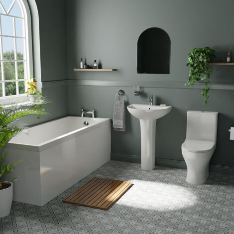 Wholesale Domestic Harrogate White 550mm Basin and 1700mm Straight Single Ended Bathroom Suite