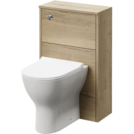 Wholesale Domestic Horizon Autumn Oak 500mm Toilet Unit and Jubilee Short Projection Rimless Back to Wall Toilet Pan with Soft Close Toilet Seat