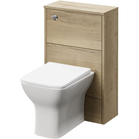 Wholesale Domestic Horizon Autumn Oak 500mm Toilet Unit and Kingston Rimless Back to Wall Toilet Pan with Soft Close Toilet Seat