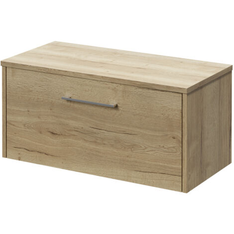 Wholesale Domestic Horizon Autumn Oak 800mm Wall Mounted Vanity Unit for Countertop Basins and Single Drawer with Polished Chrome Handle