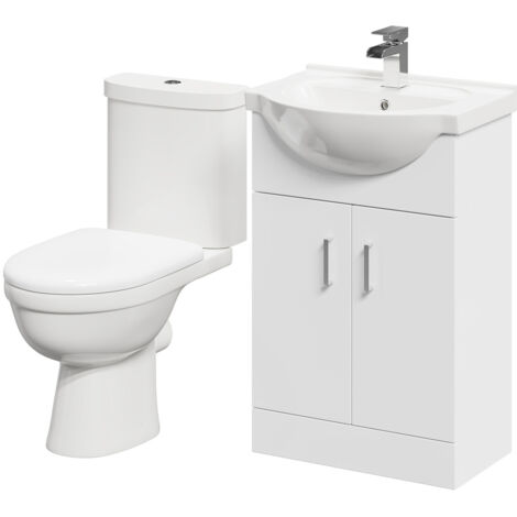 Wholesale Domestic James Gloss White 550mm 2 Door Vanity Unit and Toilet Suite