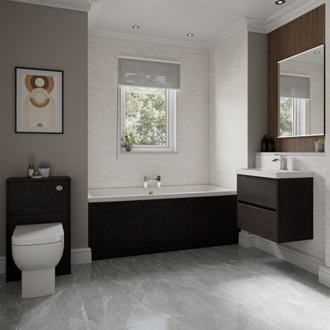Wholesale Domestic Kendel 1700mm x 750mm Straight Double Ended Bathroom Suite including Metallic Slate Furniture Set with Slim Edge Basin