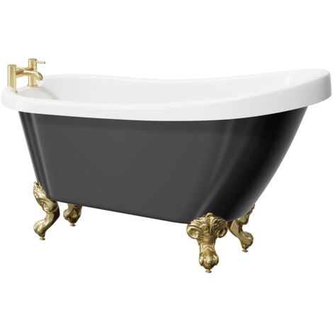 Wholesale Domestic Kensington Black 1550mm x 720mm Single Ended Freestanding Slipper Bath with Brushed Brass Claw Feet
