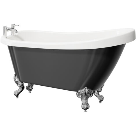 Wholesale Domestic Kensington Black 1550mm x 720mm Single Ended Freestanding Slipper Bath with Polished Chrome Claw Feet