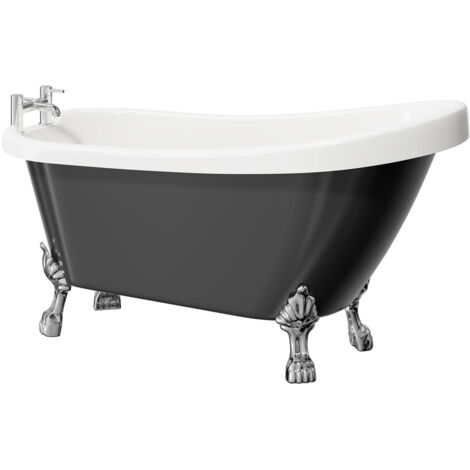 Wholesale Domestic Kensington Black 1550mm x 720mm Single Ended Freestanding Slipper Bath with Polished Chrome Tiger Feet