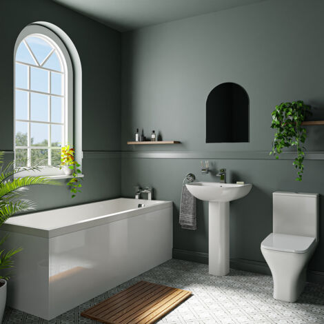 Wholesale Domestic Kent Gloss White 545mm Basin and 1700mm Straight Single Ended Bathroom Suite