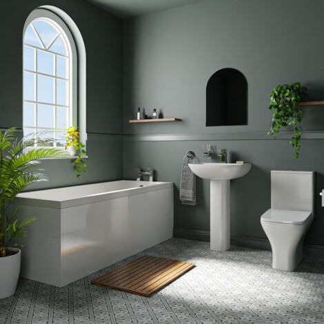 Wholesale Domestic Kent Gloss White 545mm Basin and 1700mm Straight Single Ended Bathroom Suite including Taps and Wastes