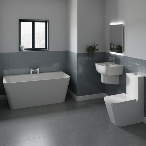 Wholesale Domestic Knox White 530mm Basin and 1500mm Double Ended Back to Wall Freestanding Bathroom Suite