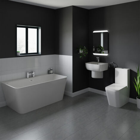 Wholesale Domestic Knox White 530mm Basin and 1700mm Double Ended Back to Wall Freestanding Bathroom Suite