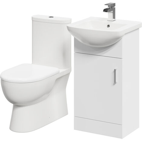 Wholesale Domestic Lima Gloss White 450mm 1 Door Vanity Unit and Closed Back Toilet Suite