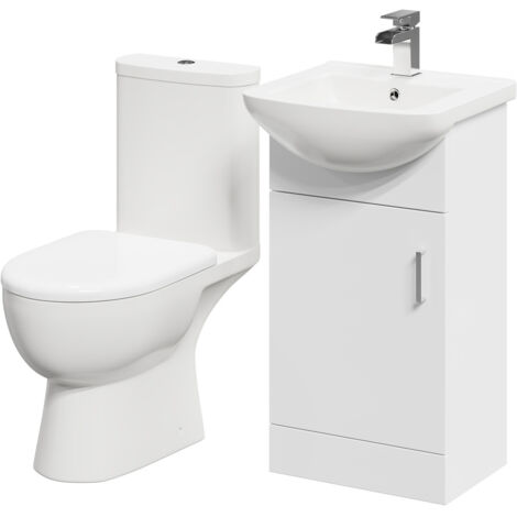Wholesale Domestic Lima Gloss White 450mm 1 Door Vanity Unit and Open Back Toilet Suite