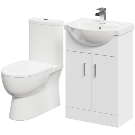 Wholesale Domestic Lima Gloss White 550mm 2 Door Vanity Unit and Closed Back Toilet Suite