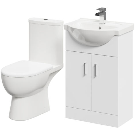Wholesale Domestic Lima Gloss White 550mm 2 Door Vanity Unit and Open Back Toilet Suite