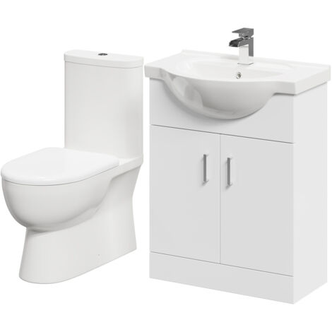 Wholesale Domestic Lima Gloss White 650mm 2 Door Vanity Unit and Closed Back Toilet Suite