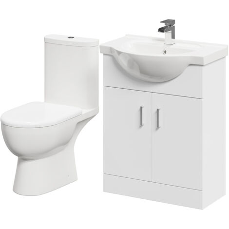 Wholesale Domestic Lima Gloss White 650mm 2 Door Vanity Unit and Open Back Toilet Suite