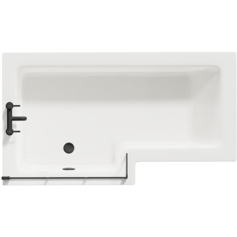 Wholesale Domestic Loire 1500mm Left Hand L Shaped Shower Bath with Matt Black Bath Screen and White Acrylic Front Bath Panel