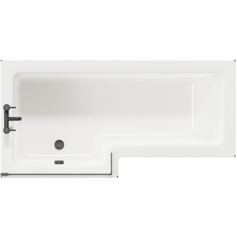 Wholesale Domestic Loire 1700mm Left Hand L Shaped Shower Bath with Matt Black Bath Screen and Deep Blue Front and End Bath Panels