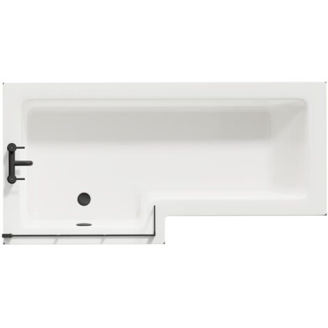 Wholesale Domestic Loire 1700mm Left Hand L Shaped Shower Bath with Matt Black Bath Screen and Gloss Grey Front and End Bath Panel