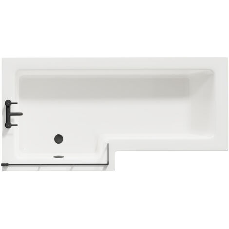 Wholesale Domestic Loire 1700mm Left Hand L Shaped Shower Bath with Matt Black Bath Screen and Gloss White Front and End Bath Panel
