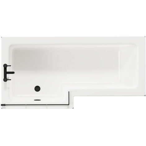 Wholesale Domestic Loire 1700mm Left Hand L Shaped Shower Bath with Matt Black Bath Screen and Nero Oak Front and End Bath Panel
