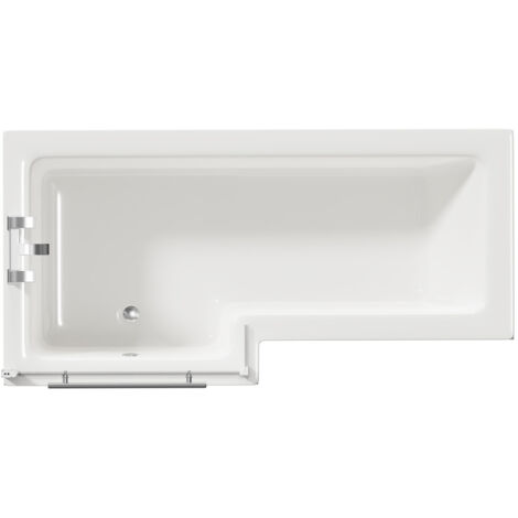 Wholesale Domestic Loire 1700mm Left Hand L Shaped Shower Bath with Polished Chrome Towel Rail Bath Screen and Olive Green Front and End Bath Panels