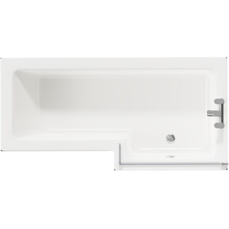 Wholesale Domestic Loire 1700mm Right Hand L Shaped Shower Bath with Bath Screen and Nero Oak Front and End Bath Panel
