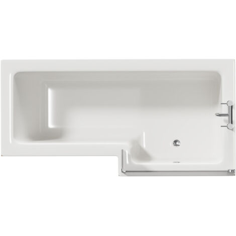 Wholesale Domestic Loire 1700mm Right Hand L Shaped Shower Bath with Bath Screen and Tobacco Oak Front and End Bath Panel