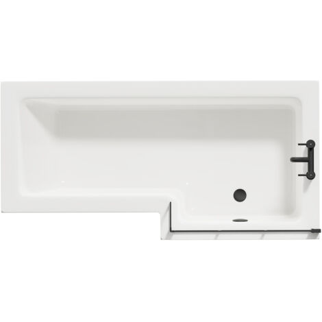 Wholesale Domestic Loire 1700mm Right Hand L Shaped Shower Bath with Matt Black Bath Screen and Gloss White Front and End Bath Panel