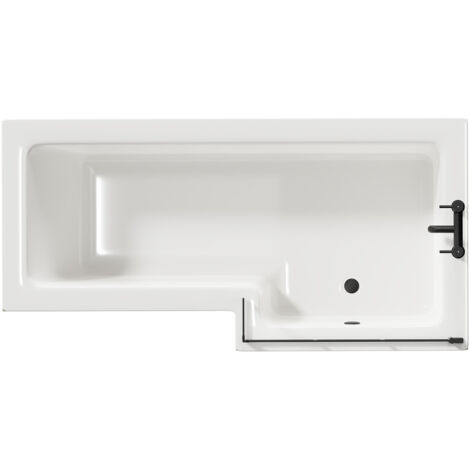 Wholesale Domestic Loire 1700mm Right Hand L Shaped Shower Bath with Matt Black Bath Screen and Olive Green Front and End Bath Panels