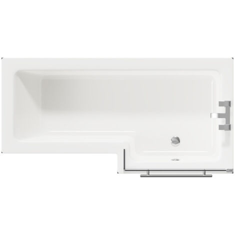 Wholesale Domestic Loire 1700mm Right Hand L Shaped Shower Bath with Polished Chrome Towel Rail Bath Screen and Deep Blue Front and End Bath Panels