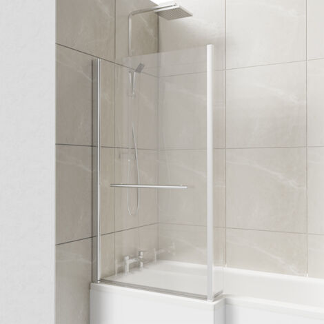 Wholesale Domestic Loire Polished Chrome 805mm Hinged L Shaped Bath Shower Screen with Towel Rail