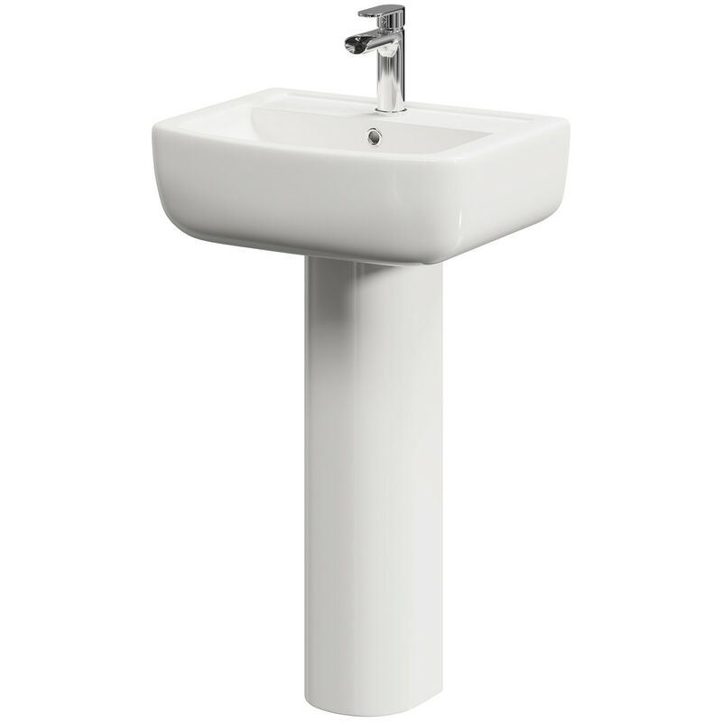 Marlow 550mm Basin with 1 Tap Hole and Full Pedestal - White - Wholesale Domestic