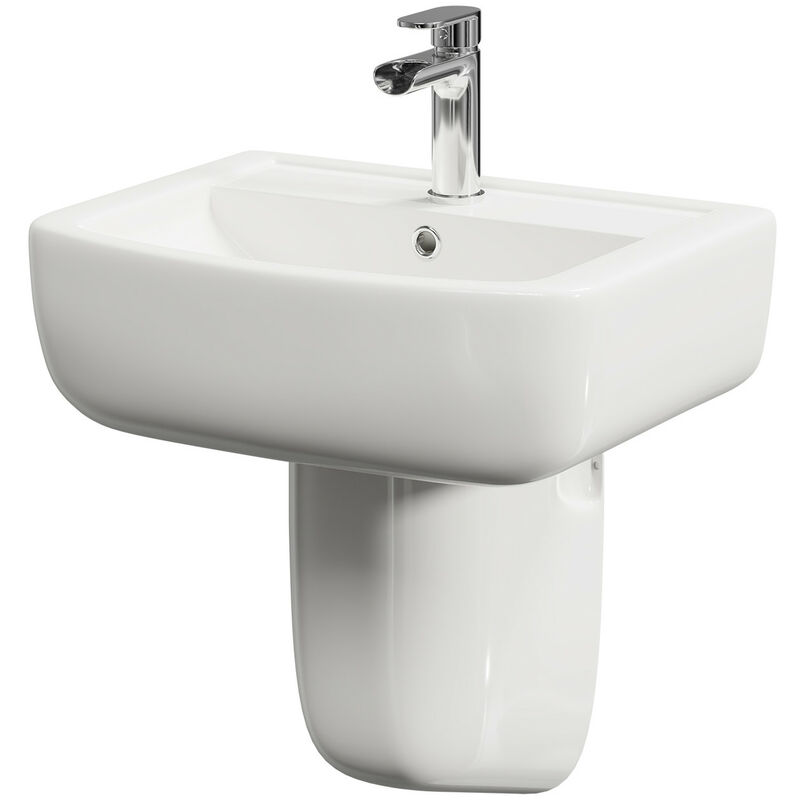 Marlow 550mm Basin with 1 Tap Hole and Semi Pedestal - White - Wholesale Domestic