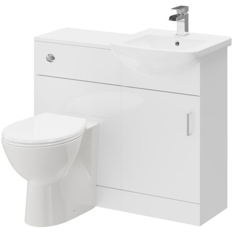 Wholesale Domestic Modena Gloss White 950mm 1 Door Vanity Unit Toilet Suite