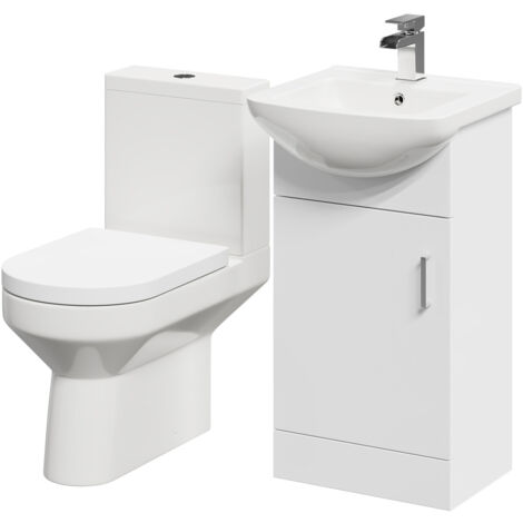 Wholesale Domestic Neiva Gloss White 450mm 1 Door Vanity Unit and Open Back Toilet Suite
