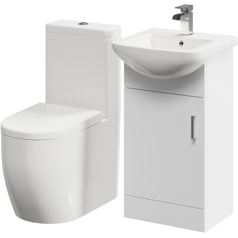 Wholesale Domestic Neiva Gloss White 450mm 1 Door Vanity Unit and Toilet Suite including Darnley Round Toilet